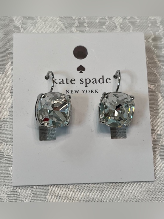 Kate Spade Jewelry - Kate Spade Crystal Silver-tone Hoop Earrings with Lever Back Clasp